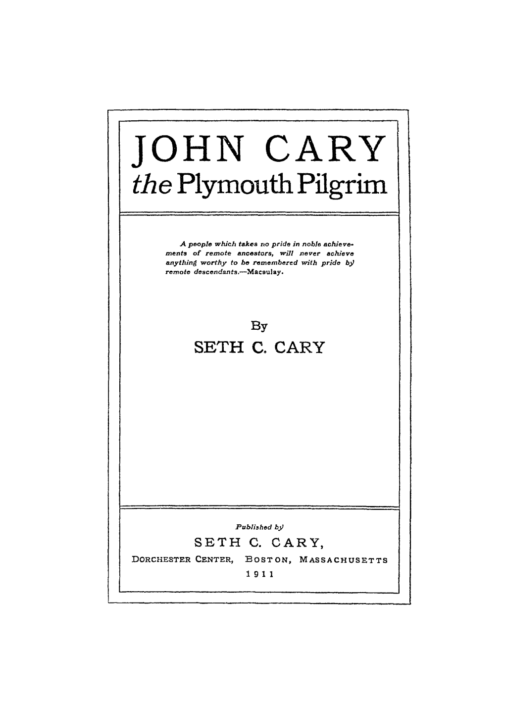 JOHN CARY the Plymouth Pilgrim