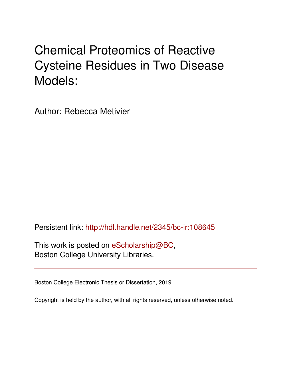 Chemical Proteomics of Reactive Cysteine Residues in Two Disease Models