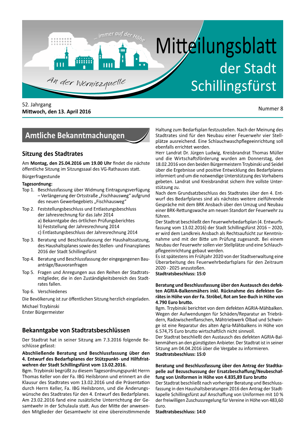 Mitteilungsblatt Nr. 8 Vom 13.04.2016