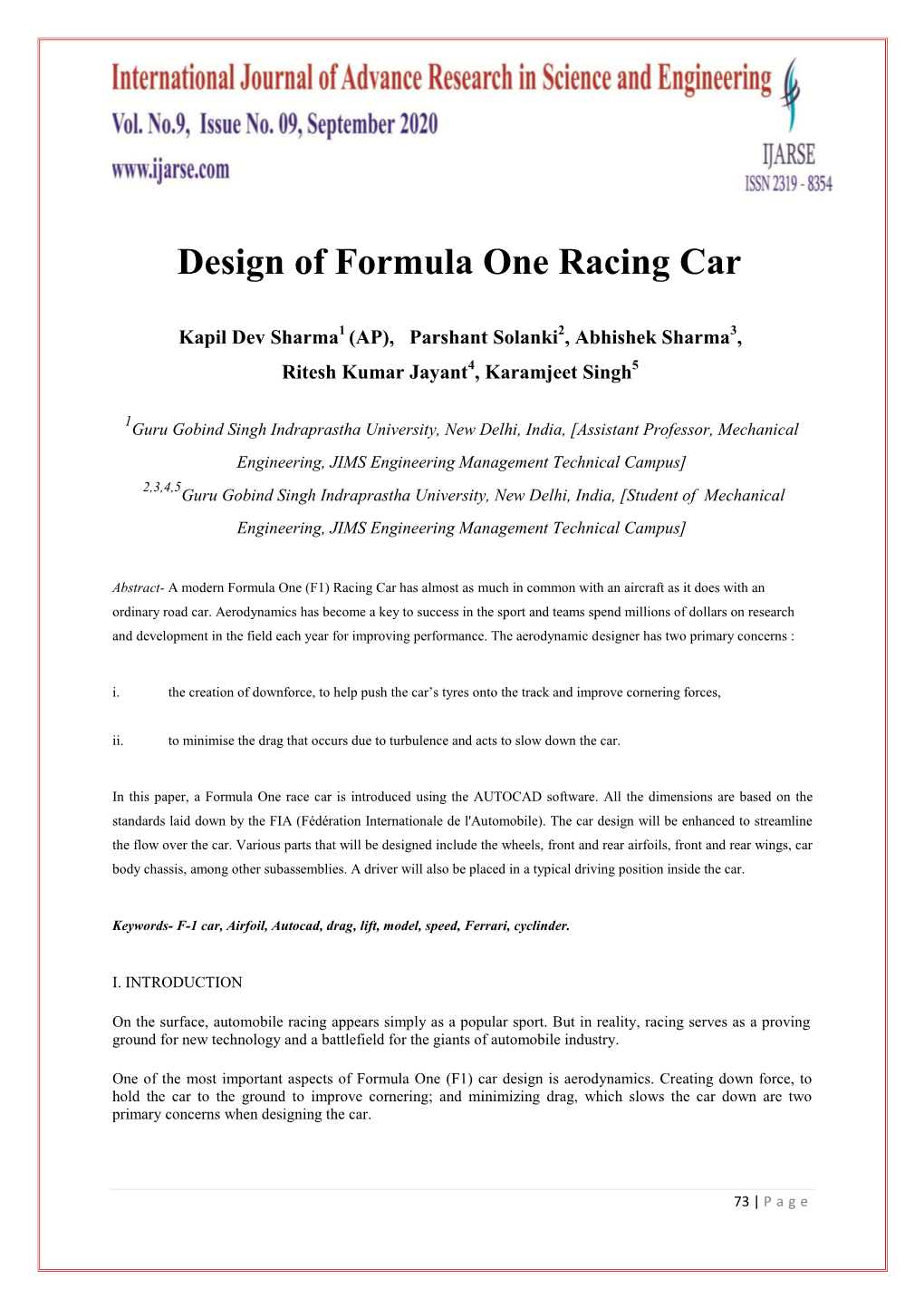 Design of Formula One Racing Car