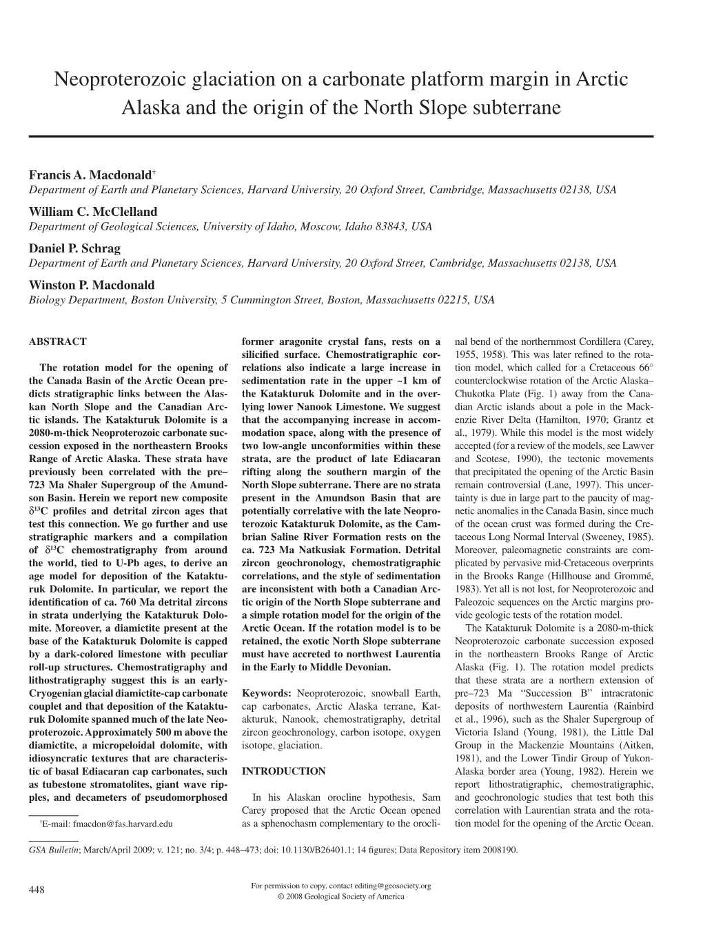 Neoproterozoic Glaciation on a Carbonate Platform Margin in Arctic Alaska and the Origin of the North Slope Subterrane