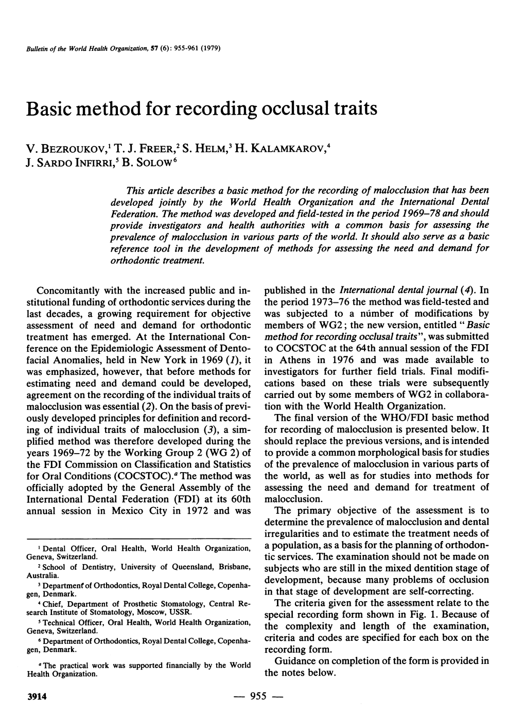 Basic Method for Recording Occlusal Traits