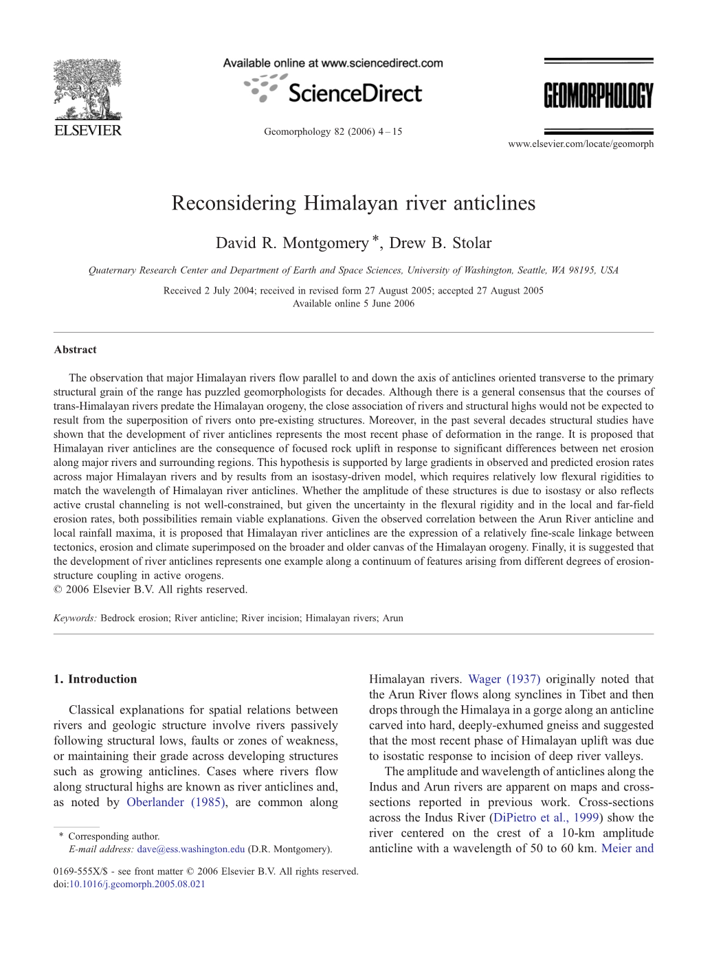 Reconsidering Himalayan River Anticlines ⁎ David R