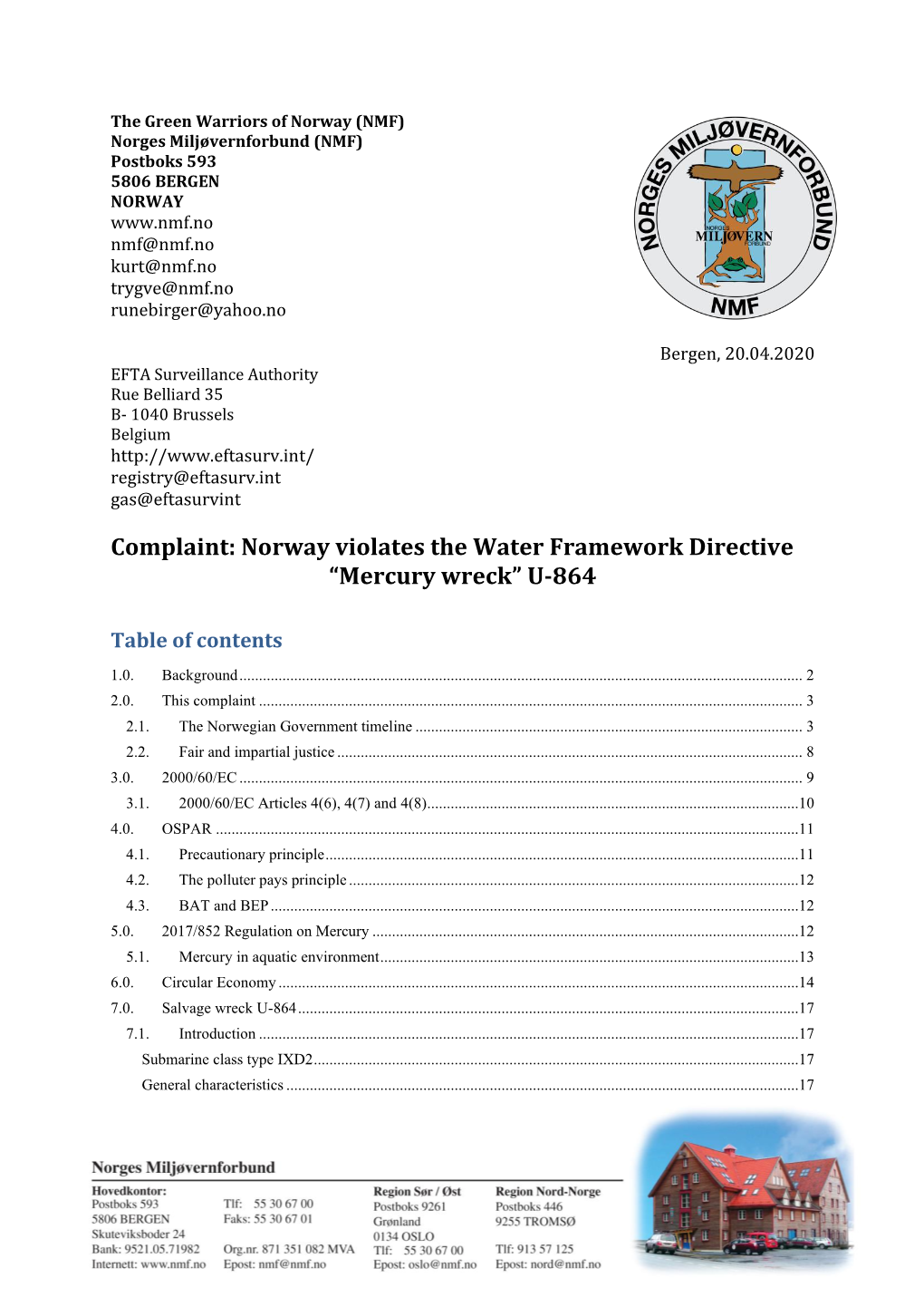 Norway Violates the Water Framework Directive “Mercury Wreck” U-864