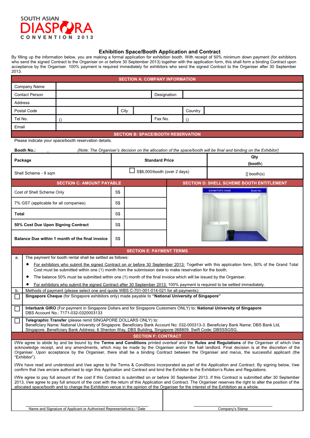 Exhibition Space/Booth Application and Contract