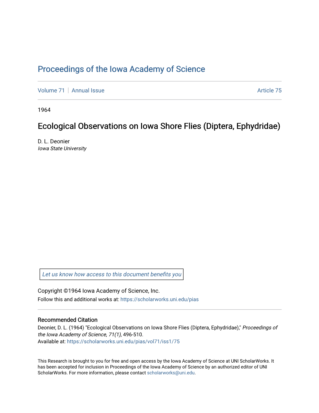 Ecological Observations on Iowa Shore Flies (Diptera, Ephydridae)