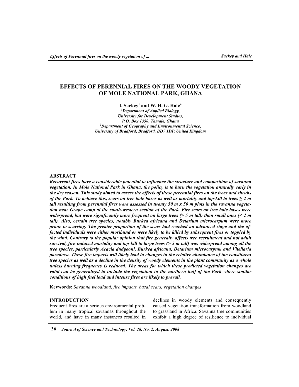 Effects of Perennial Fires on the Woody Vegetation of Mole National Park, Ghana