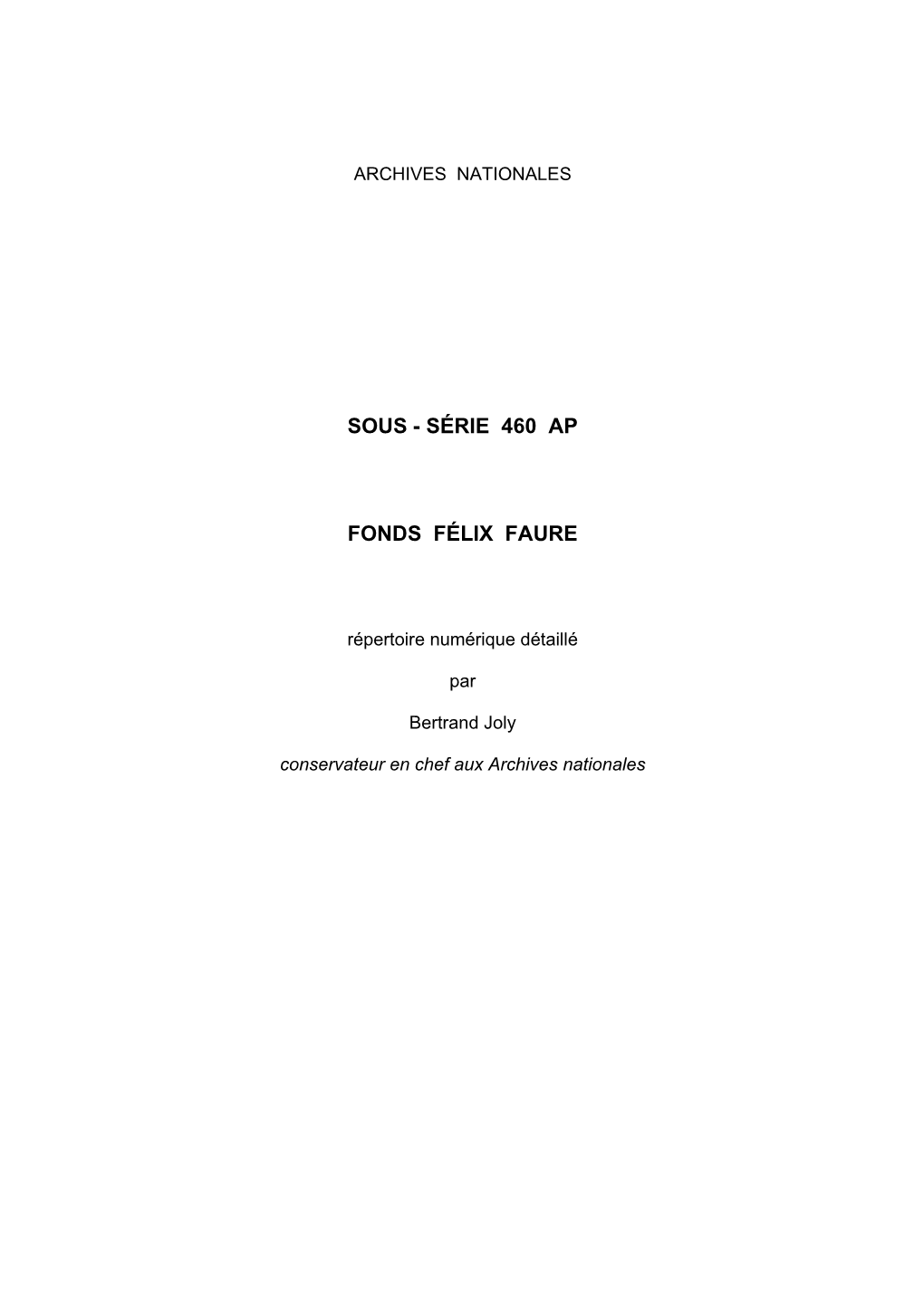 Série 460 Ap Fonds Félix Faure