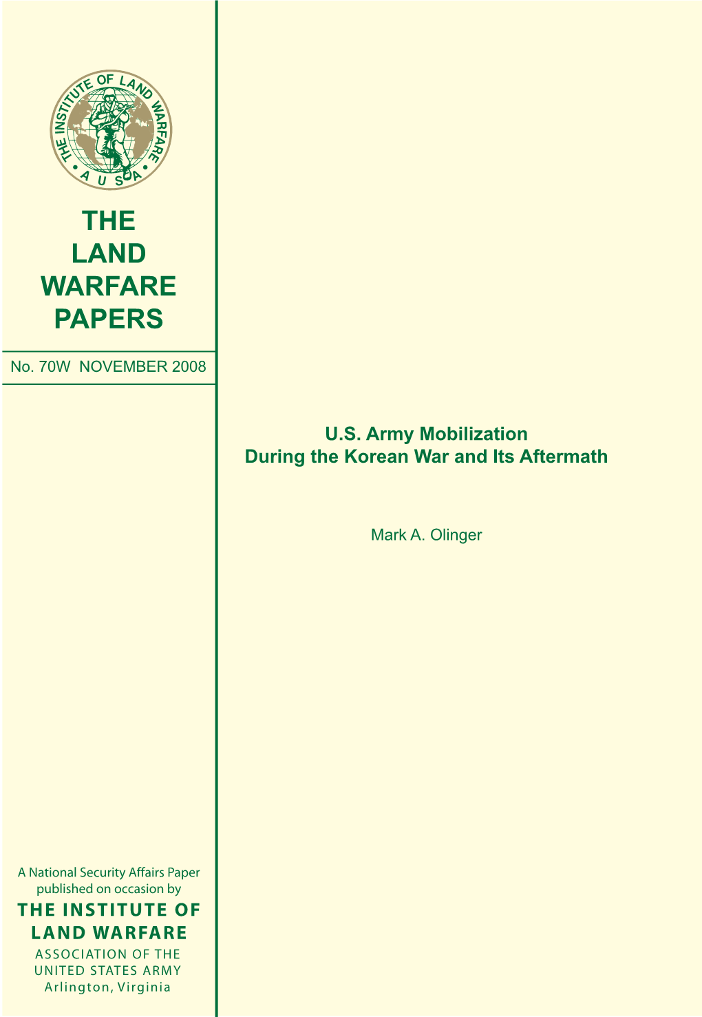 U.S. Army Mobilization During the Korean War and Its Aftermath