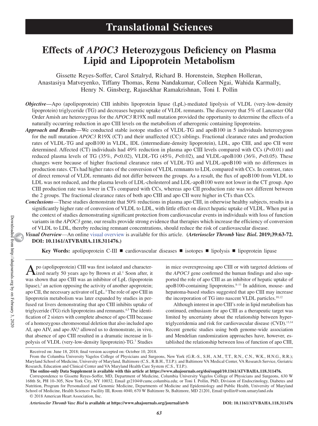 Effects of APOC3 Heterozygous Deficiency on Plasma Lipid and Lipoprotein Metabolism