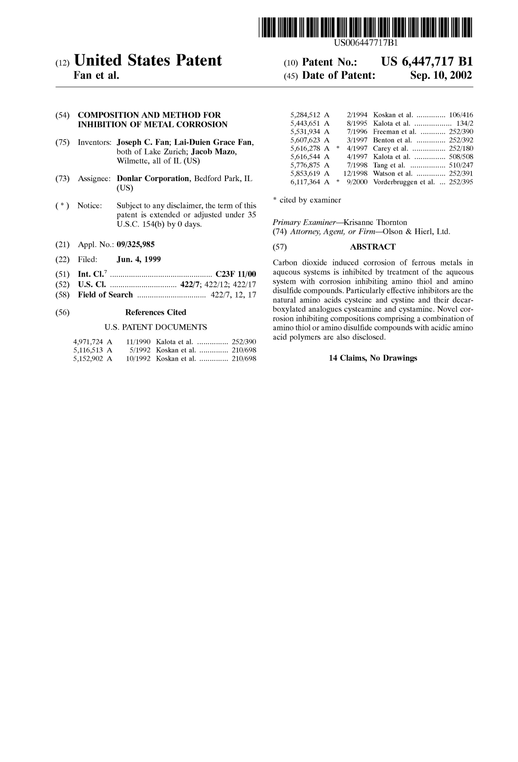 (12) United States Patent (10) Patent No.: US 6,447,717 B1 Fan Et Al