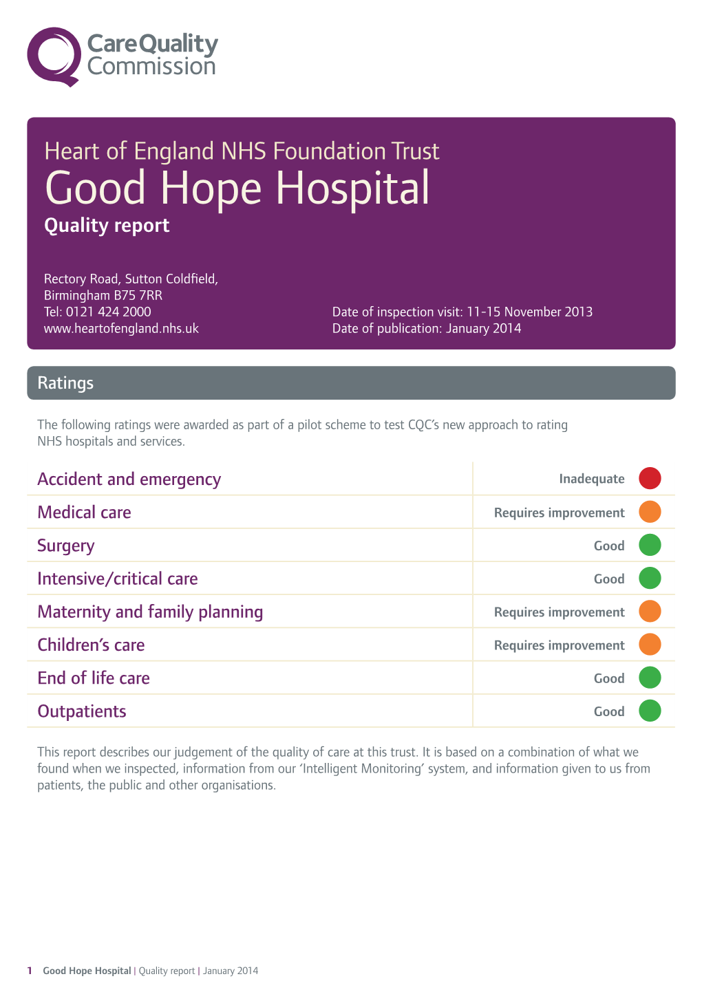 Good Hope Hospital Quality Report