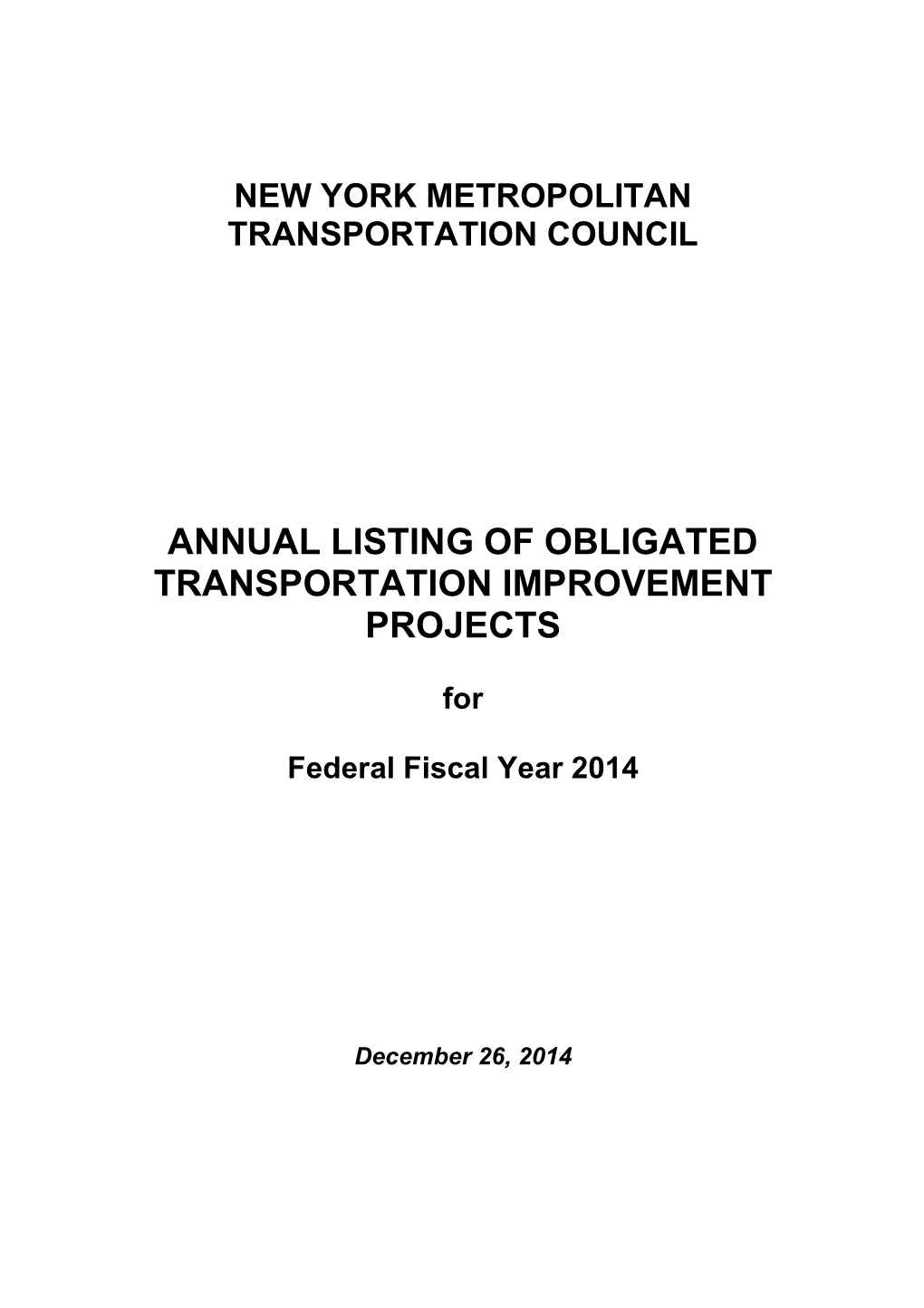 Annual Listing of Obligated Transportation Improvement Projects