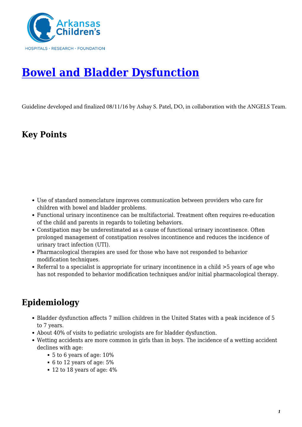 Bowel and Bladder Dysfunction