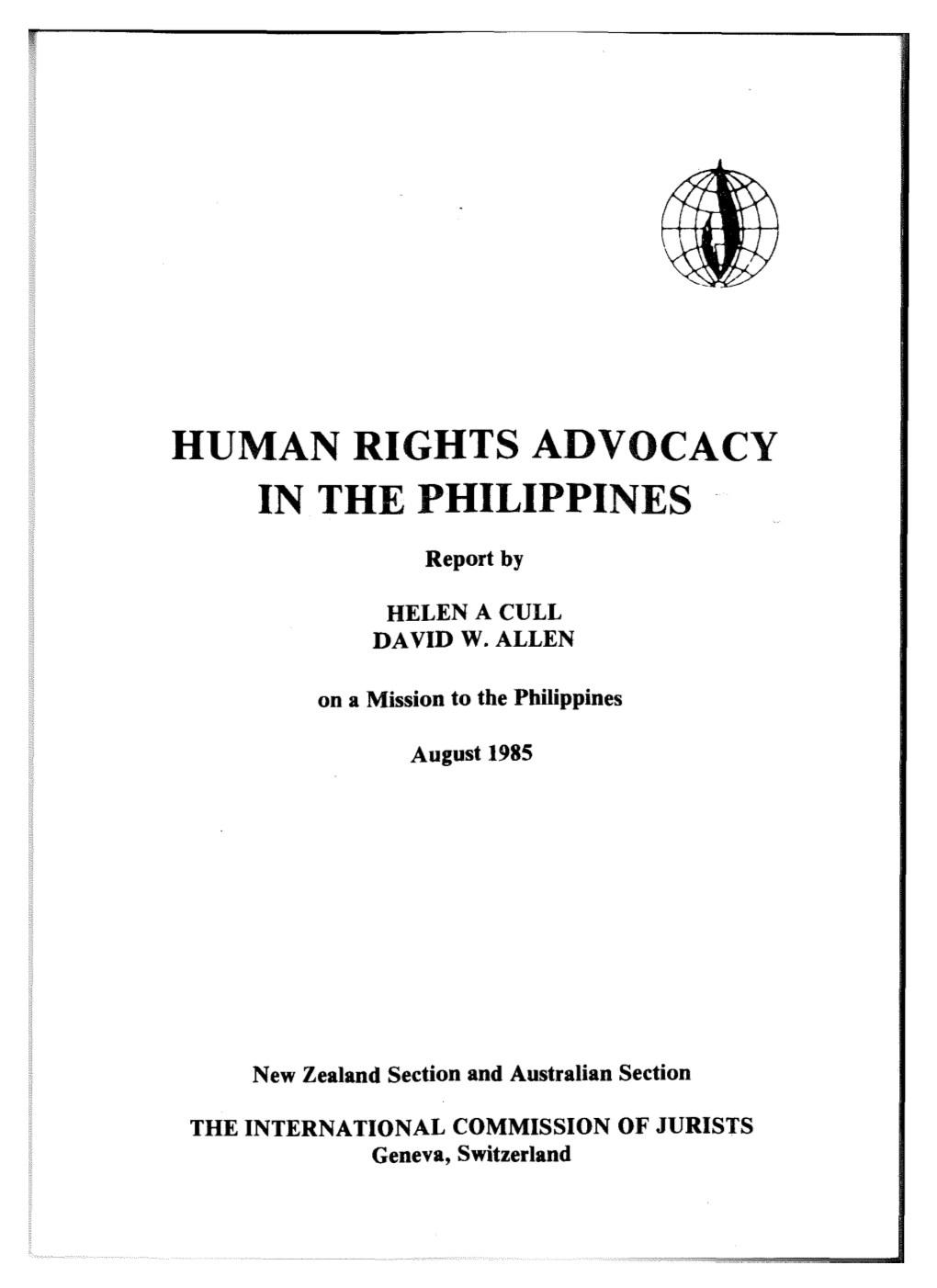 HUMAN RIGHTS ADVOCACY in the PHILIPPINES Report by HELEN a CULL DAVID W