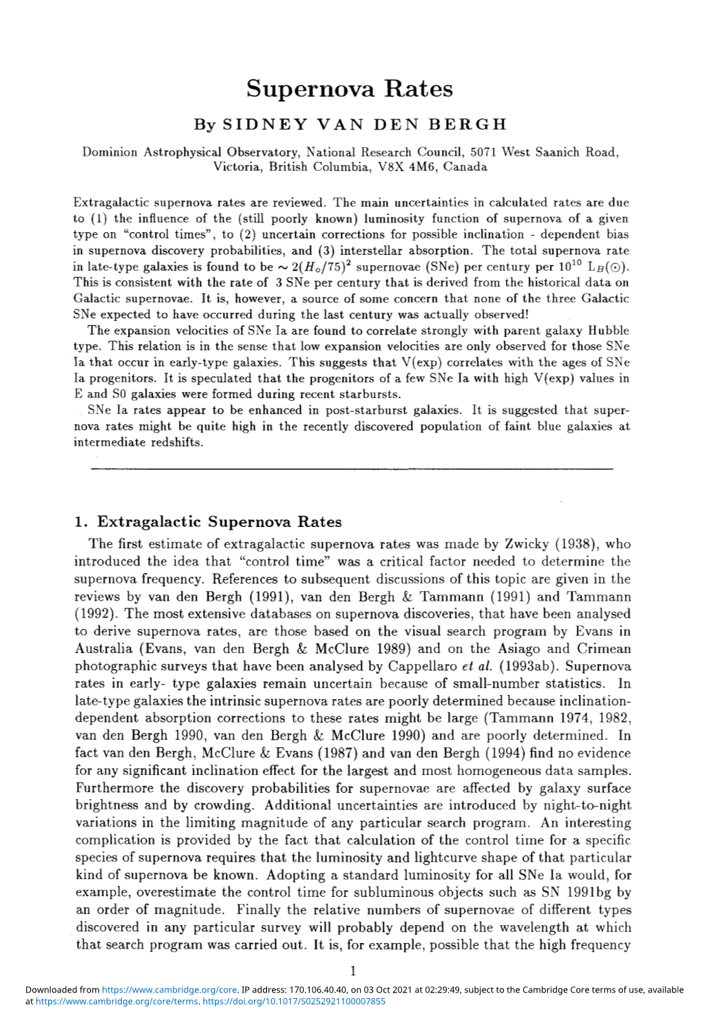 Supernova Rates by SIDNEY VAN DEN BERGH