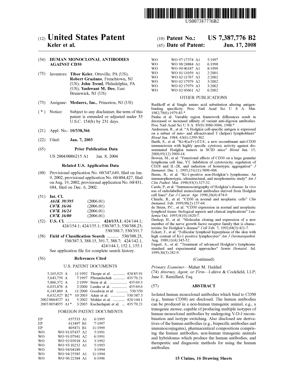 (12) United States Patent (10) Patent No.: US 7,387,776 B2 Keller Et Al