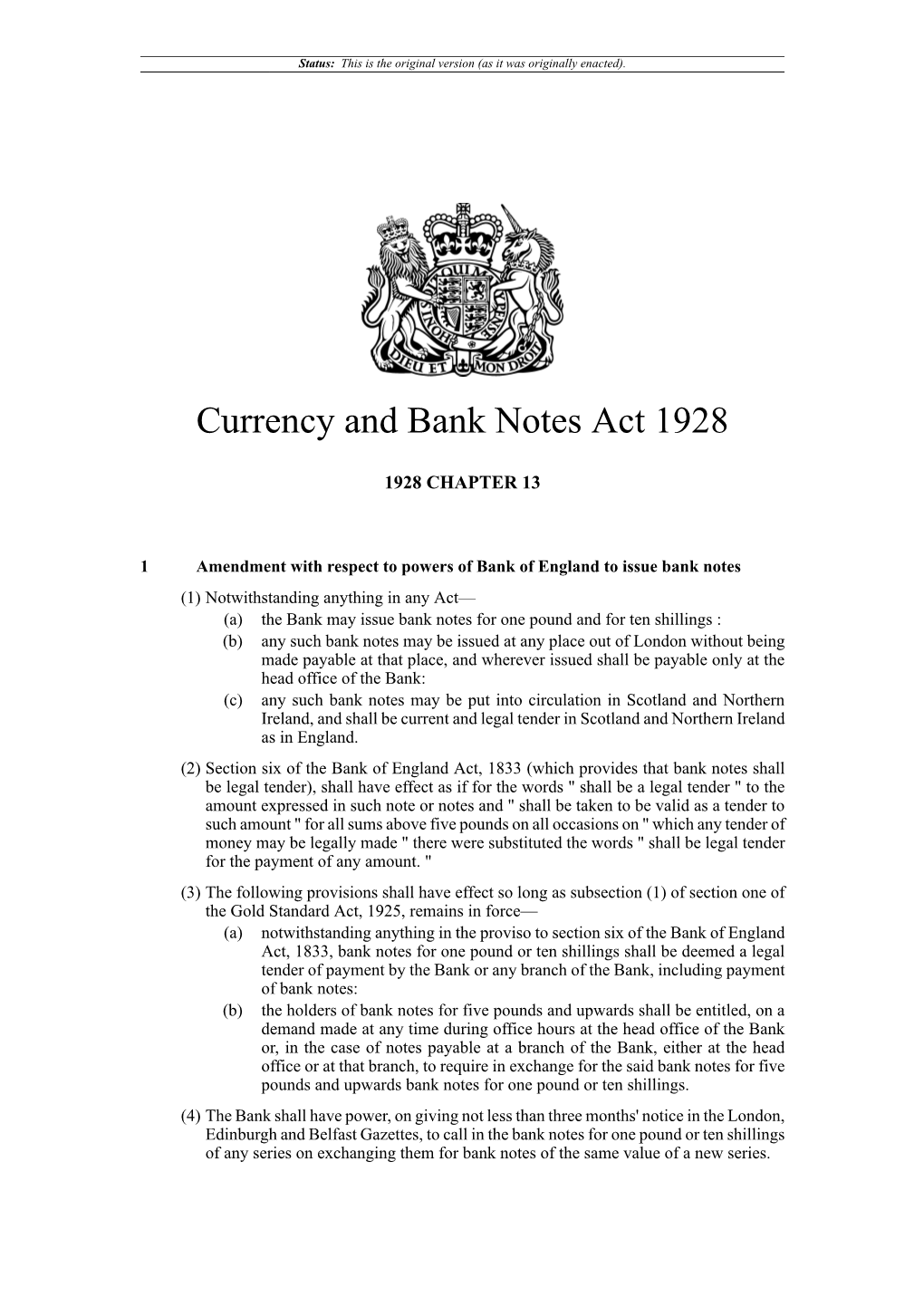 Currency and Bank Notes Act 1928