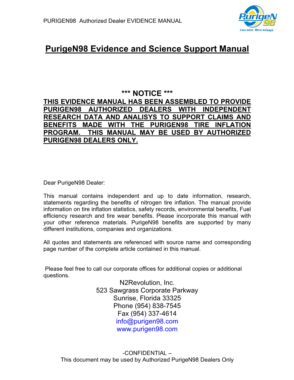 Purigen98 Evidence and Science Support Manual