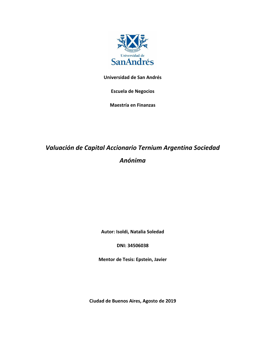 Valuación De Capital Accionario Ternium Argentina Sociedad Anónima