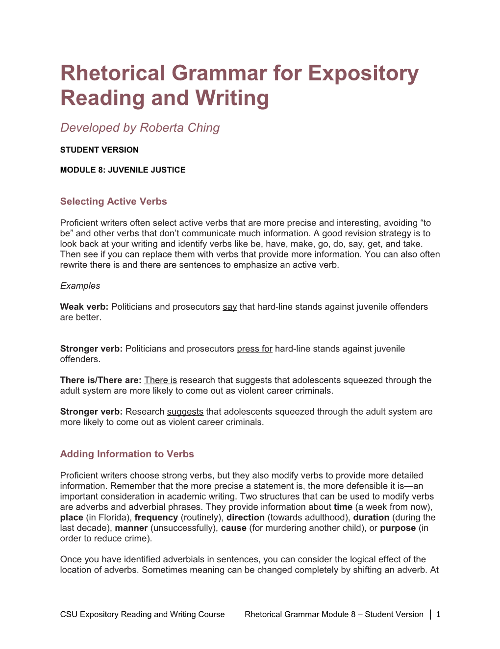 Rhetorical Grammar for Expository Reading and Writing