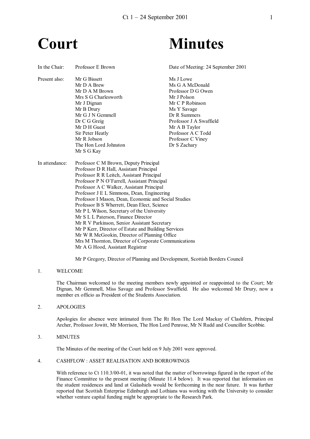 Court Minutes 2001-2002, Heriot-Watt University, Edinburgh