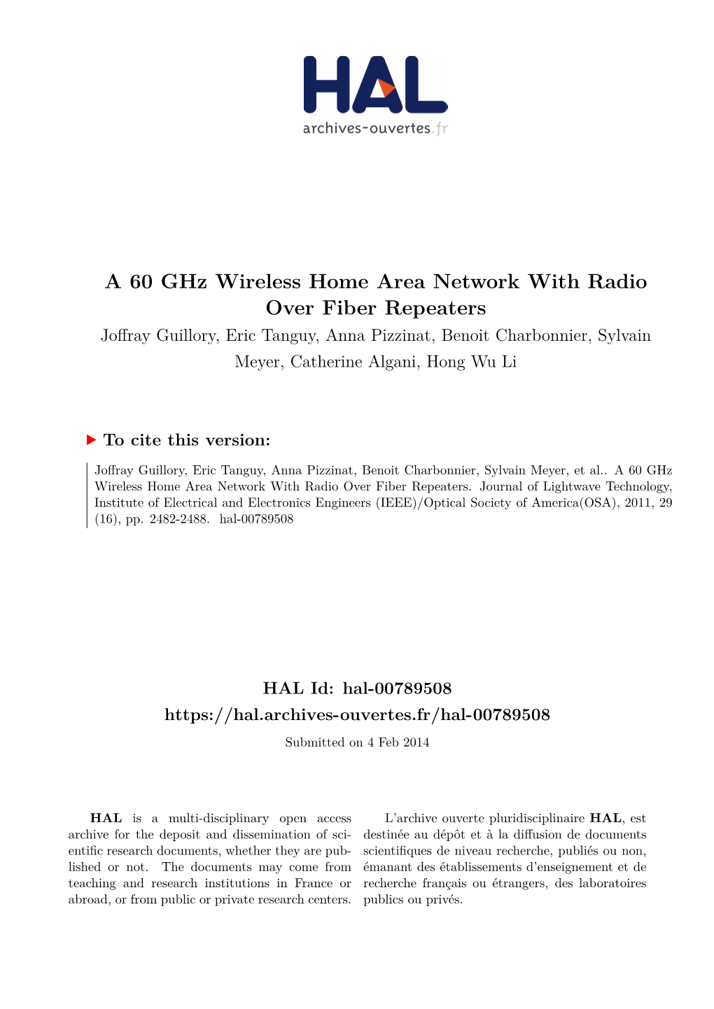 A 60 Ghz Wireless Home Area Network with Radio Over Fiber