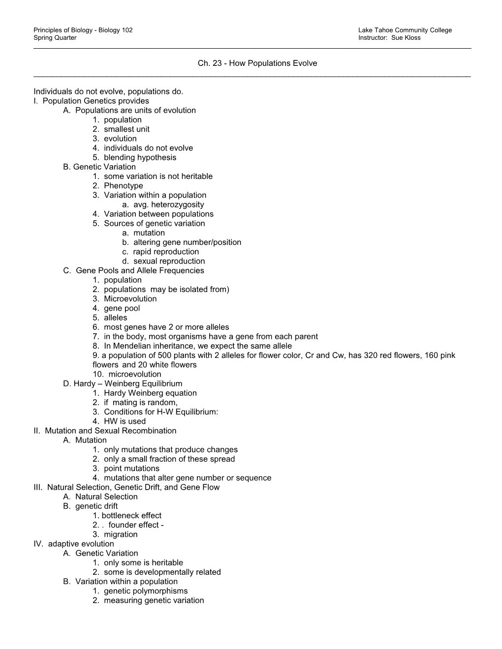 Principles of Biology ______Lake Tahoe Community College