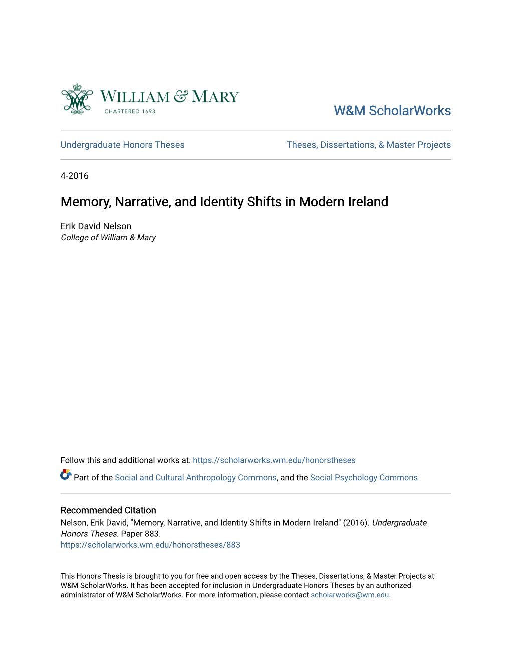 Memory, Narrative, and Identity Shifts in Modern Ireland