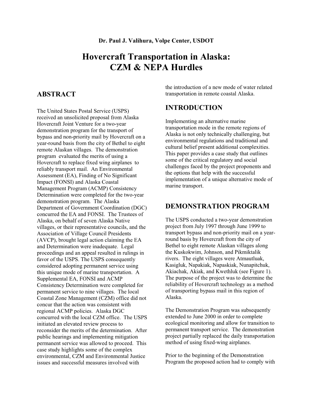 Hovercraft Transportation in Alaska: Czm & Nepa Hurdles