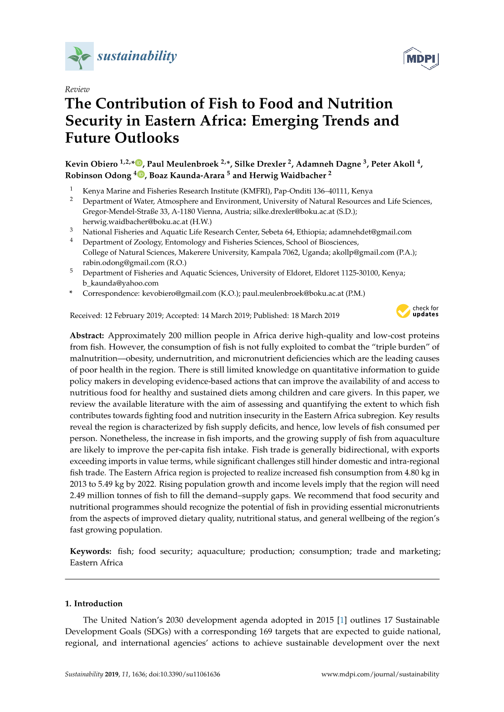 The Contribution of Fish to Food and Nutrition Security in Eastern Africa: Emerging Trends and Future Outlooks