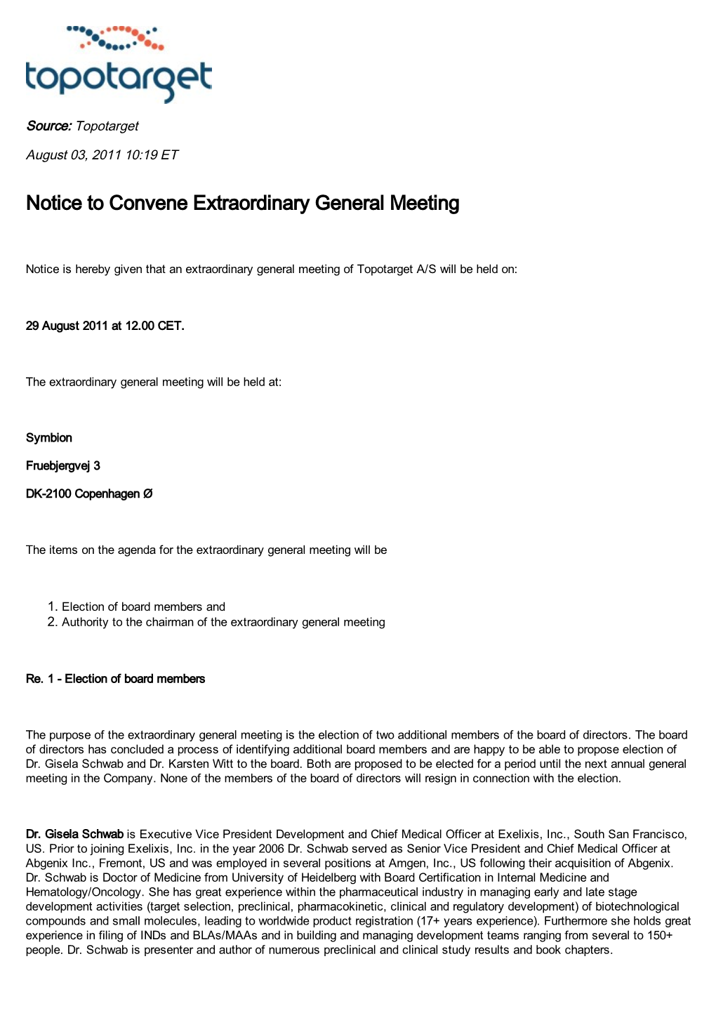 Notice to Convene Extraordinary General Meeting