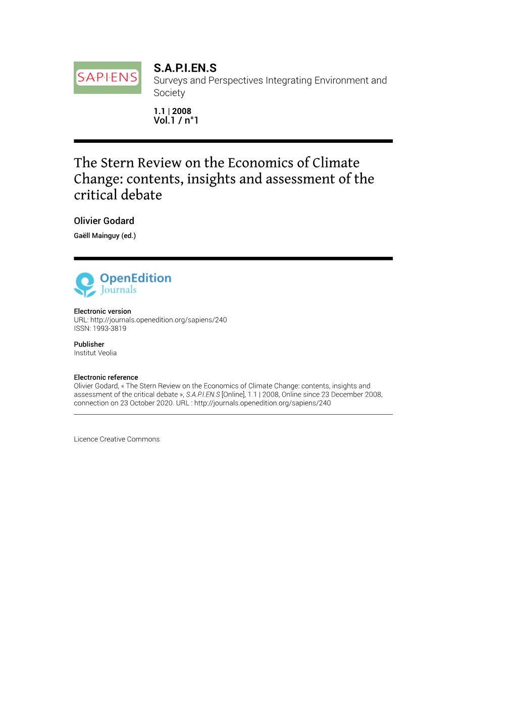 The Stern Review on the Economics of Climate Change: Contents, Insights and Assessment of the Critical Debate