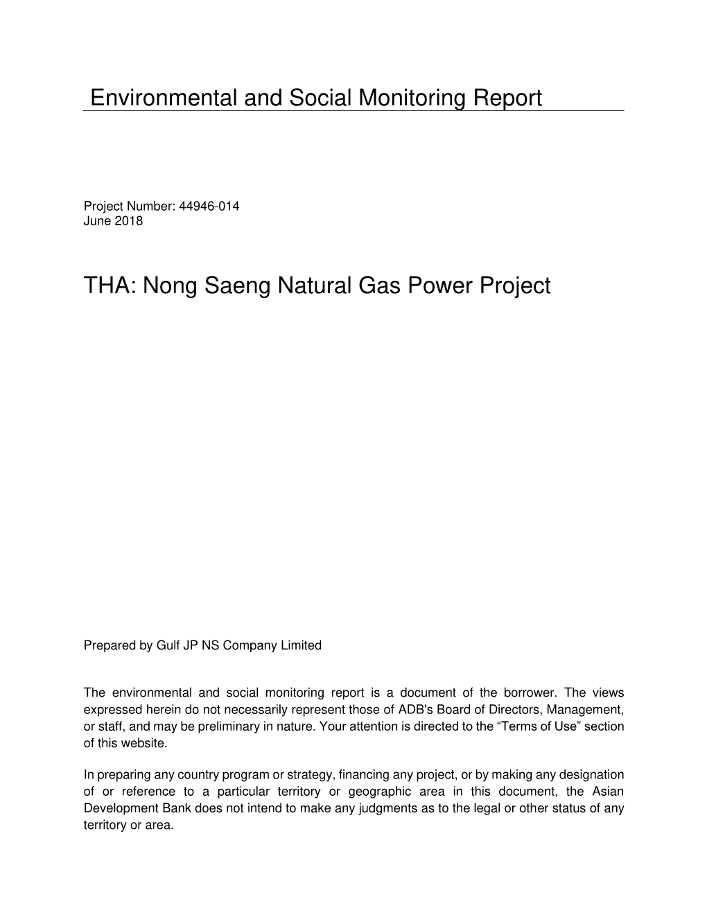 44946-014: Nong Saeng Natural Gas Power Project