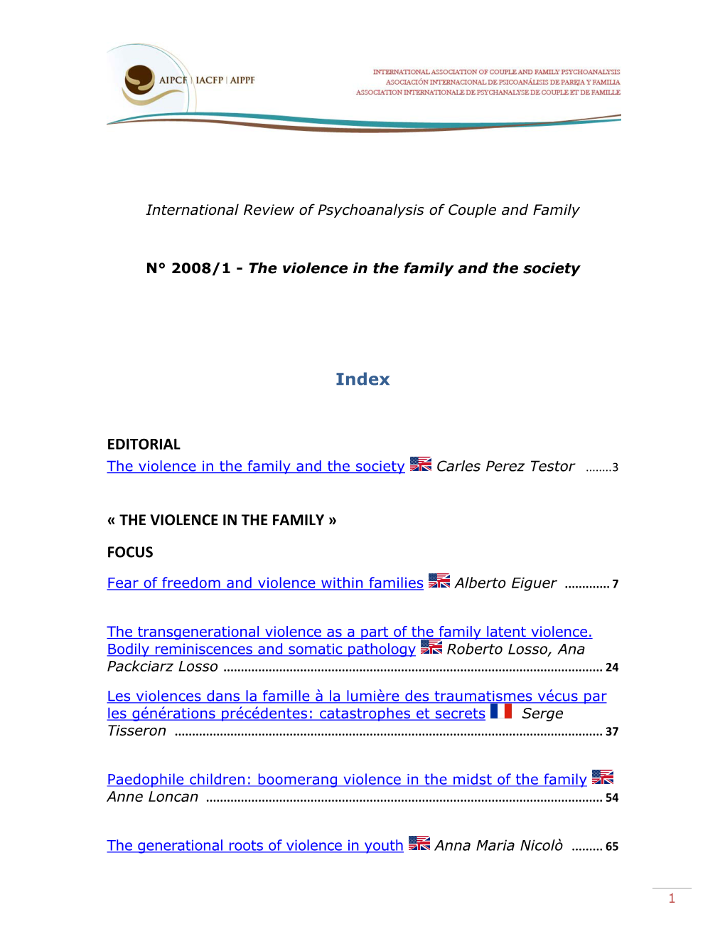 International Review of Psychoanalysis of Couple and Family N° 2008/1