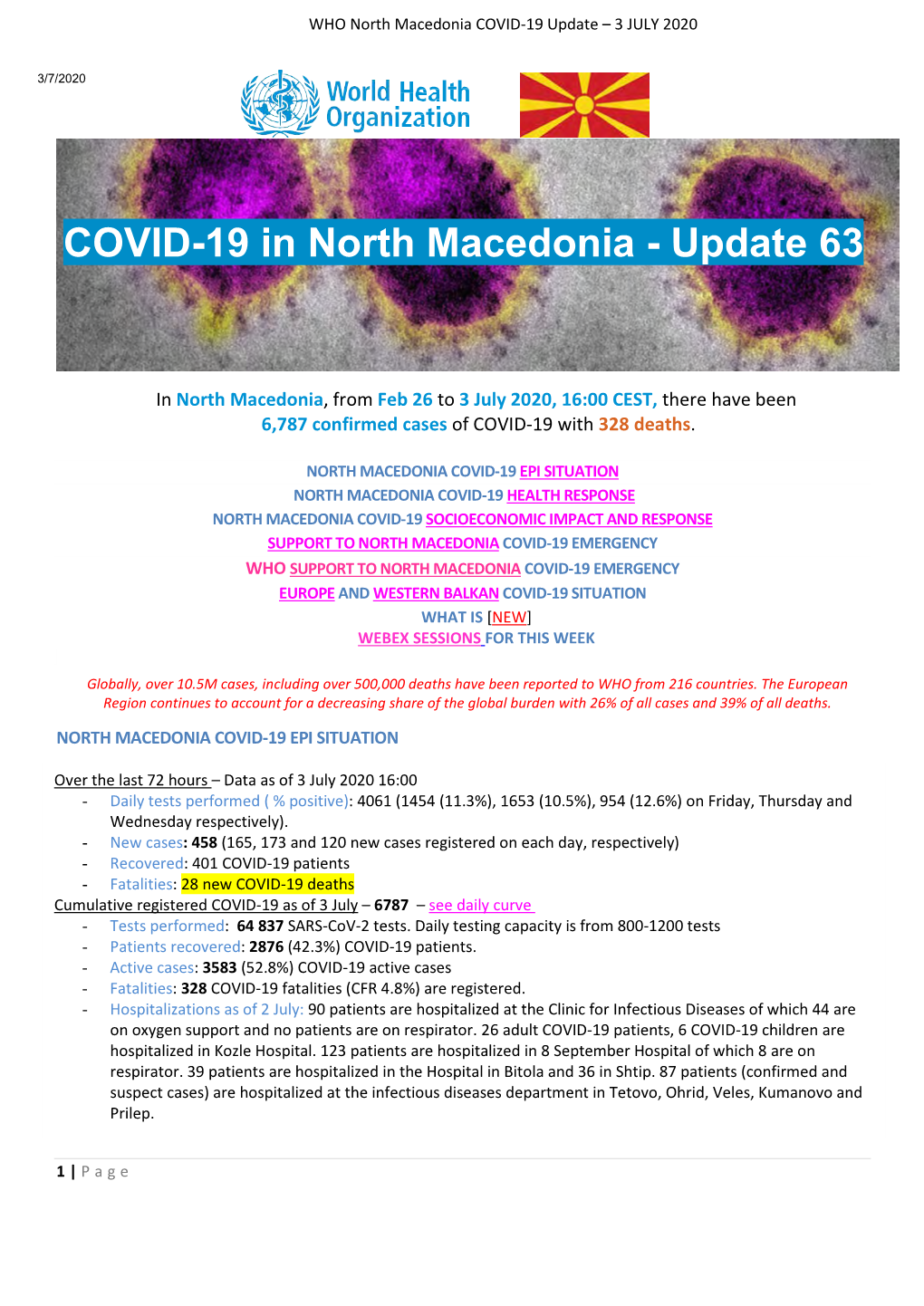 COVID-19 in North Macedonia - Update 63