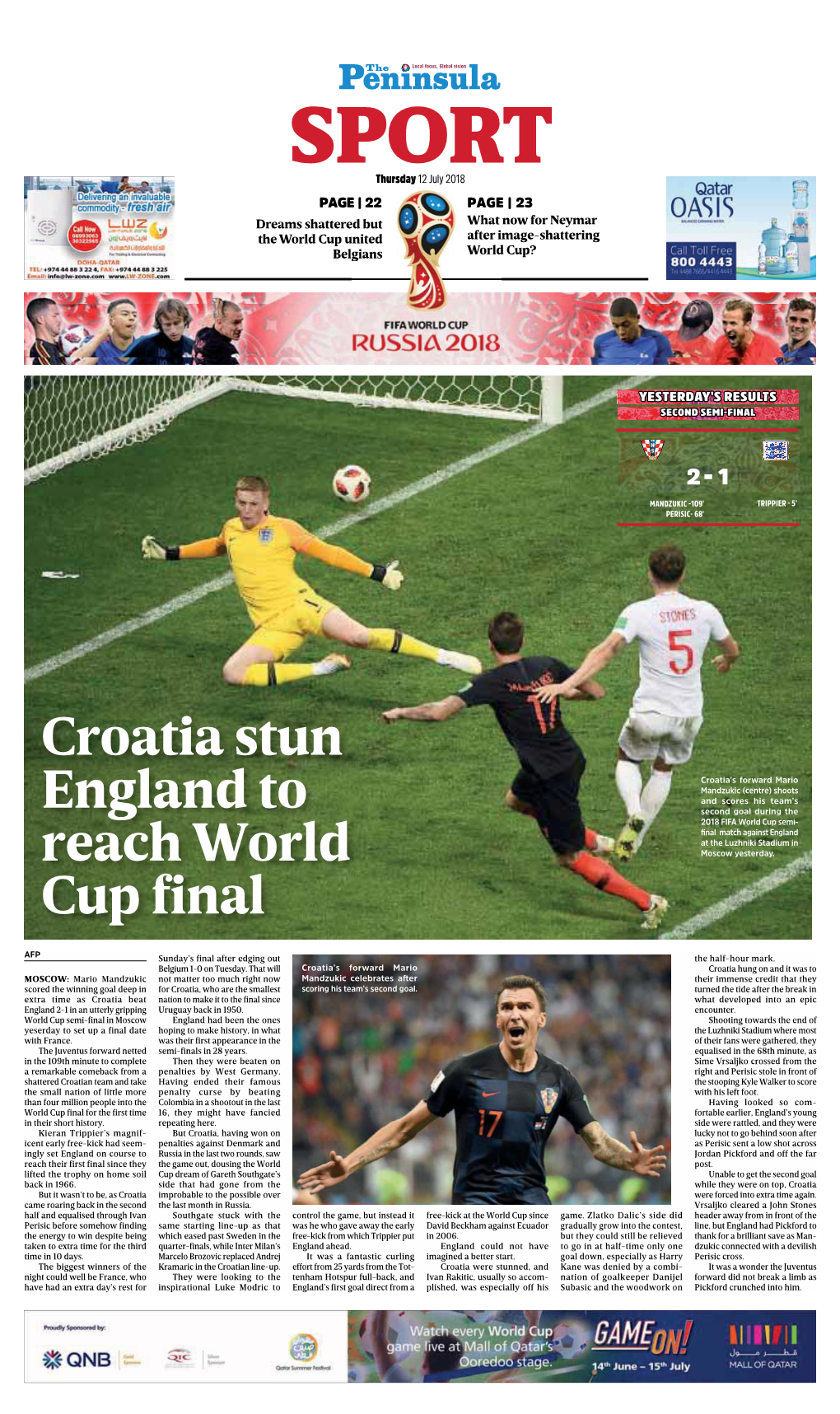 Croatia Stun England to Reach World Cup Final