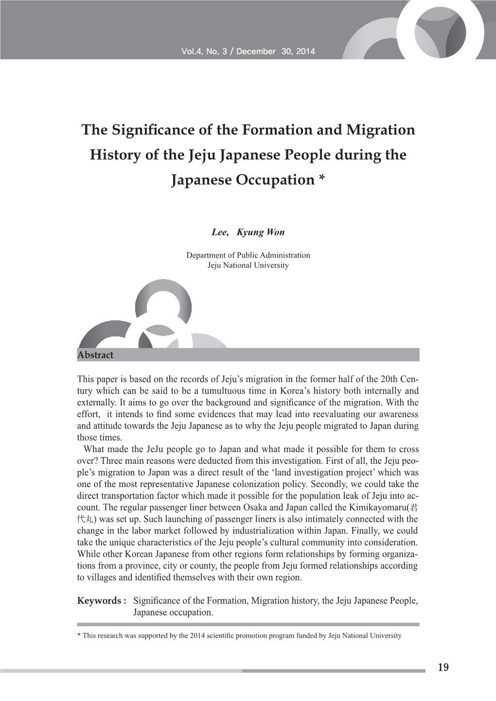 The Significance of the Formation and Migration History of the Jeju Japanese People During the Japanese Occupation *