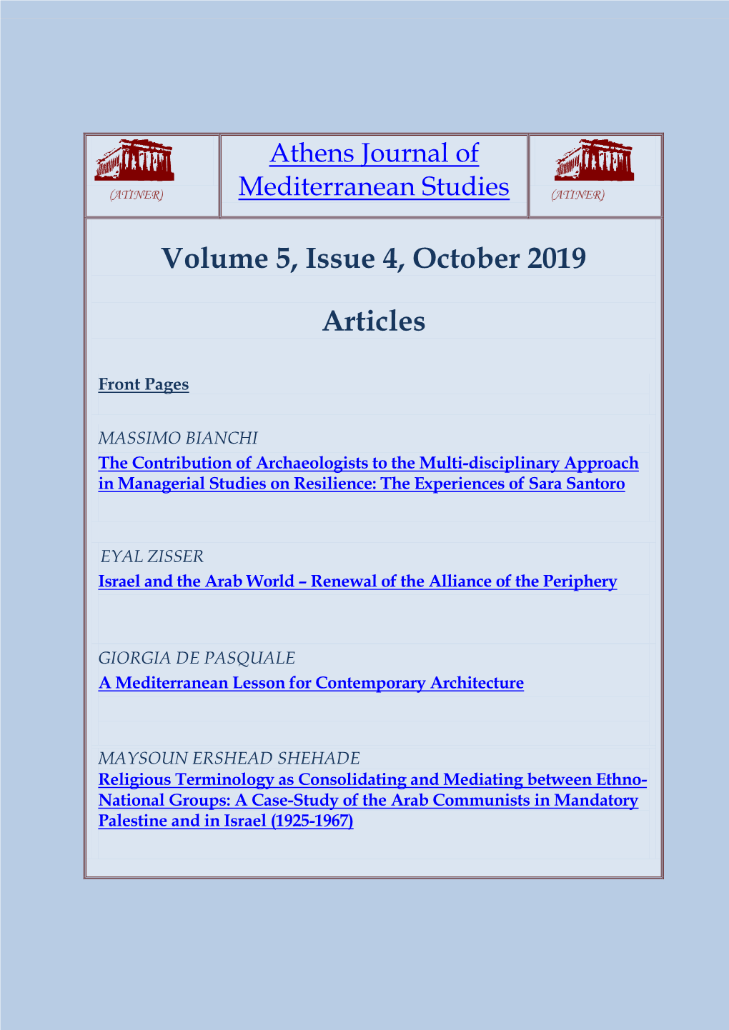 Volume 5, Issue 4, October 2019 Articles