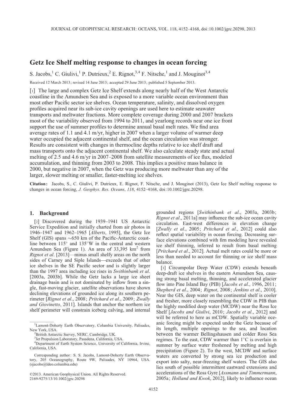 Getz Ice Shelf Melting Response to Changes in Ocean Forcing S