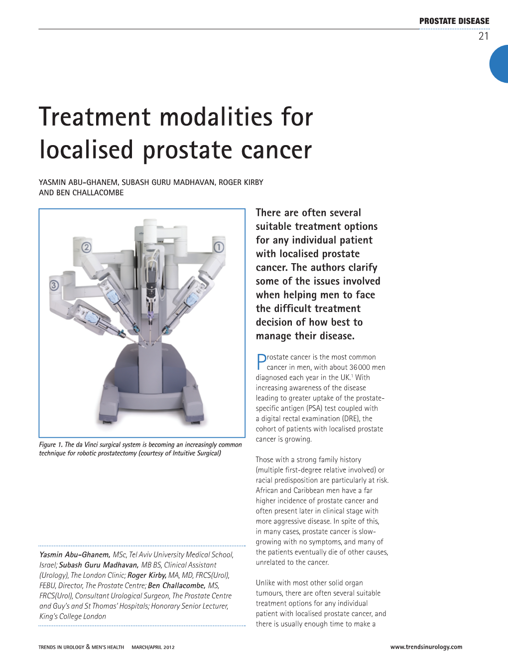 Treatment Modalities for Localised Prostate Cancer