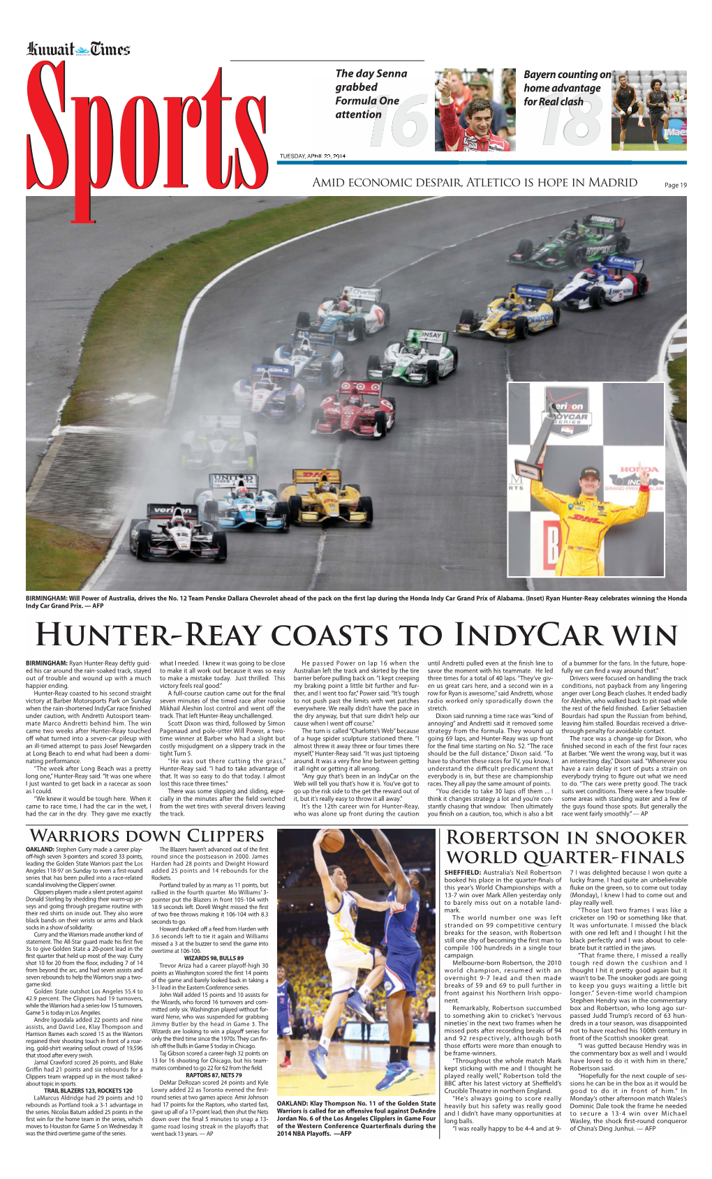 Hunter-Reay Coasts to Indycar Win