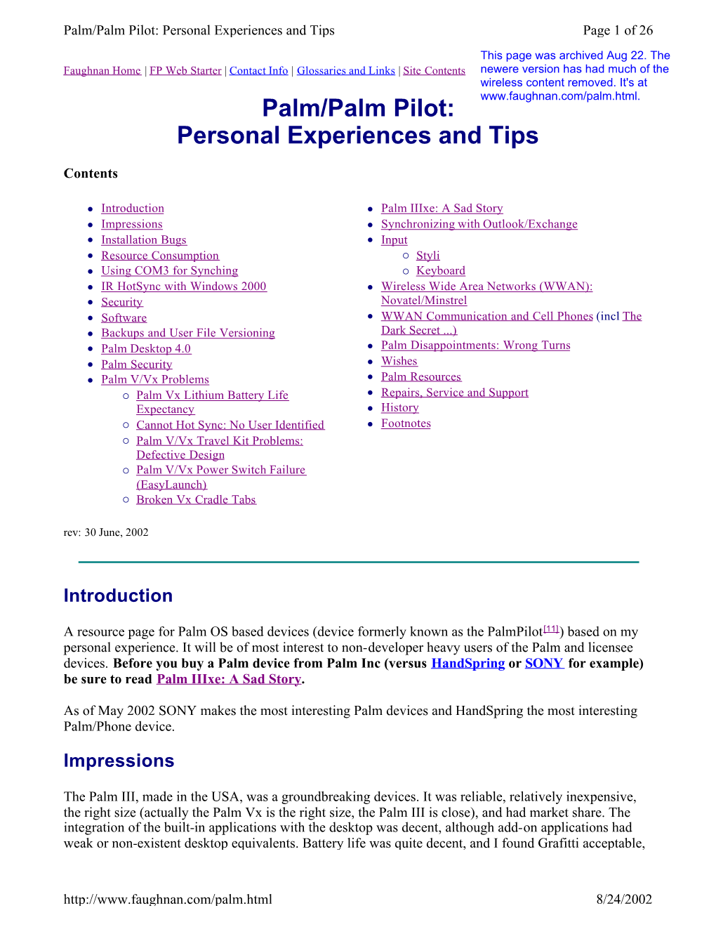Palm/Palm Pilot: Personal Experiences and Tips Page 1 of 26