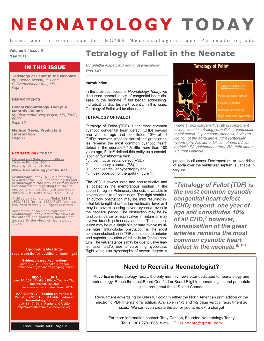 May 2011 Tetralogy of Fallot in the Neonate