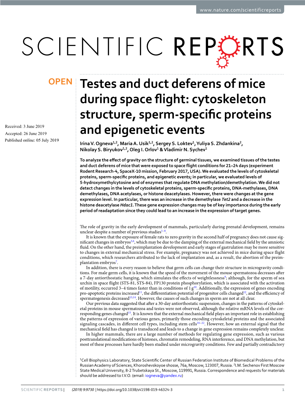 Testes and Duct Deferens of Mice During Space Flight: Cytoskeleton