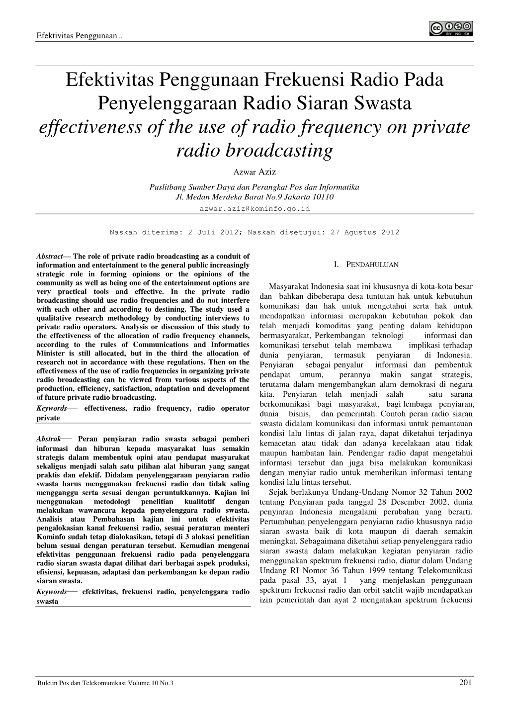 Efektivitas Penggunaan Frekuensi Radio Pada Penyelenggaraan
