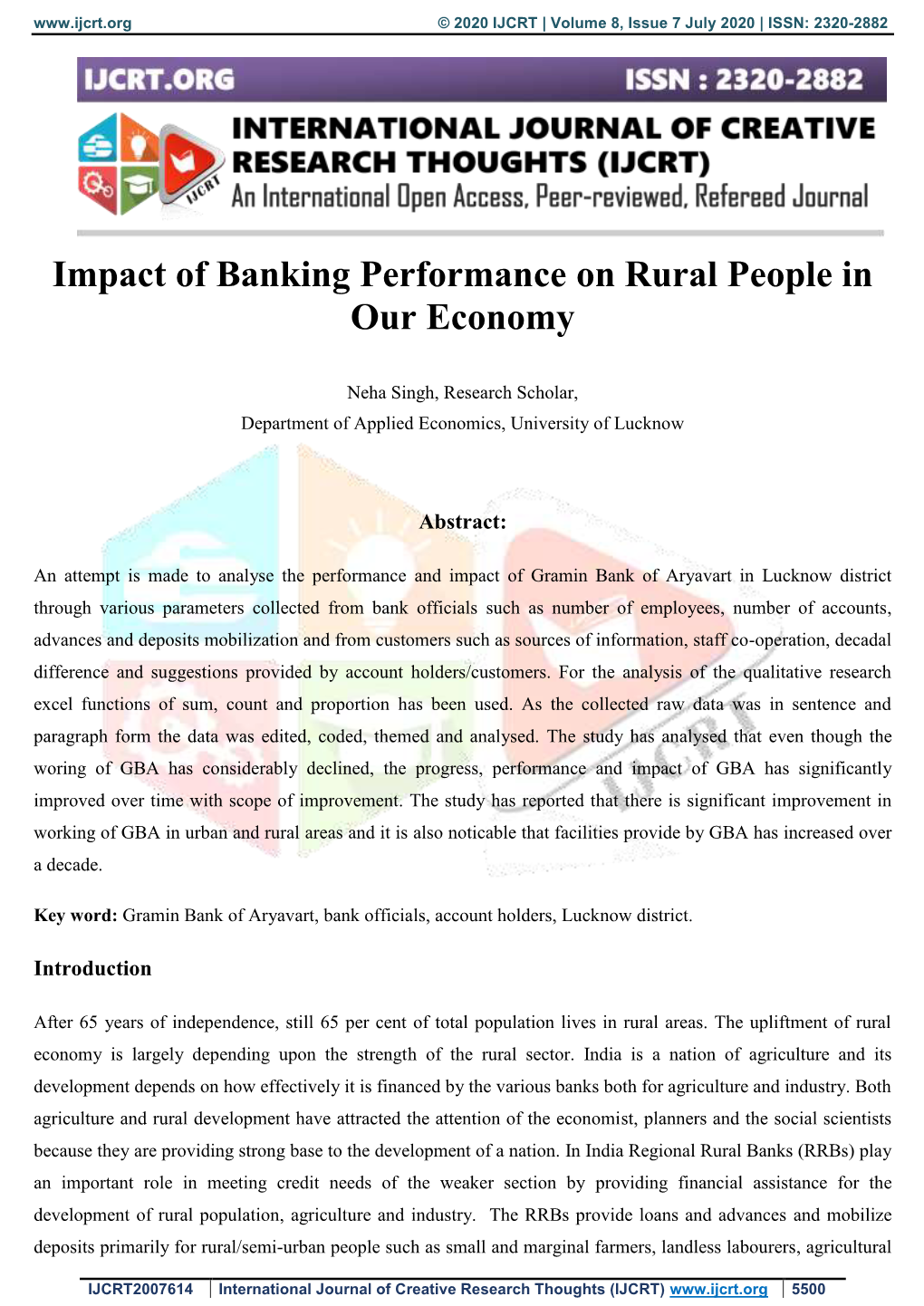 Impact of Banking Performance on Rural People in Our Economy