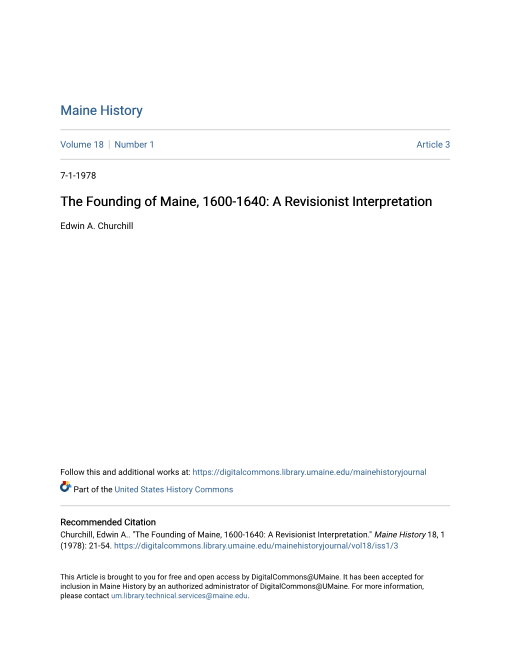 The Founding of Maine, 1600-1640: a Revisionist Interpretation