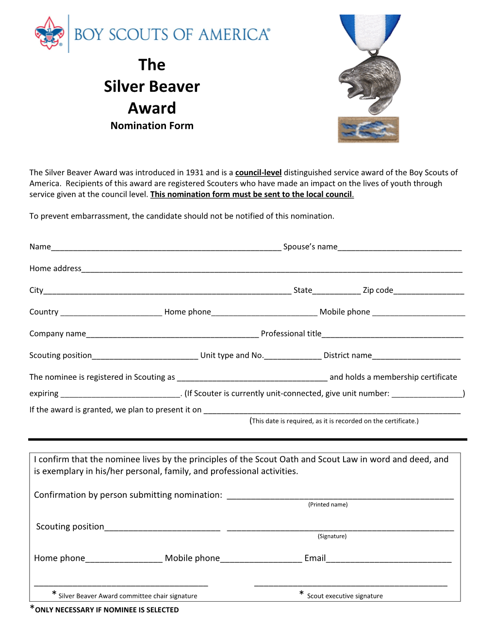 The Silver Beaver Award Nomination Form