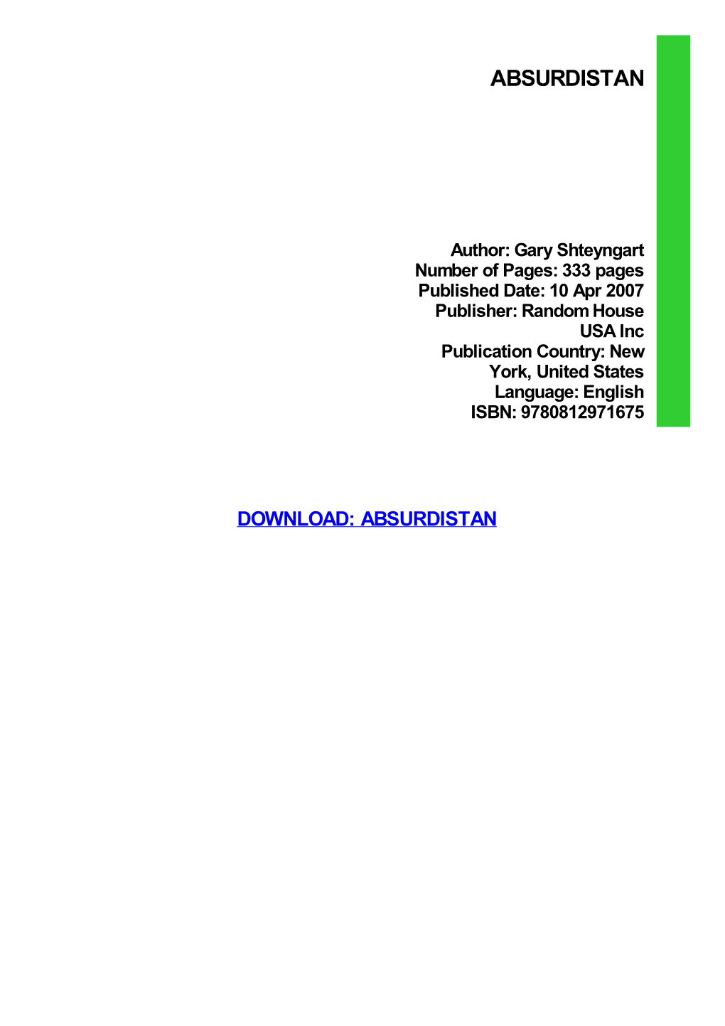 PDF Download Absurdistan Ebook